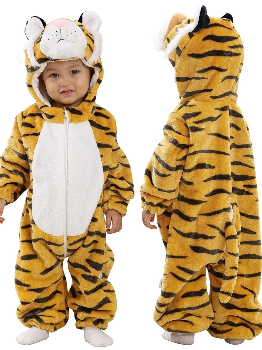 Toddler Tiger Plush Hooded One Piece Halloween Costume / Jumpsuit / Romper 3T/4T